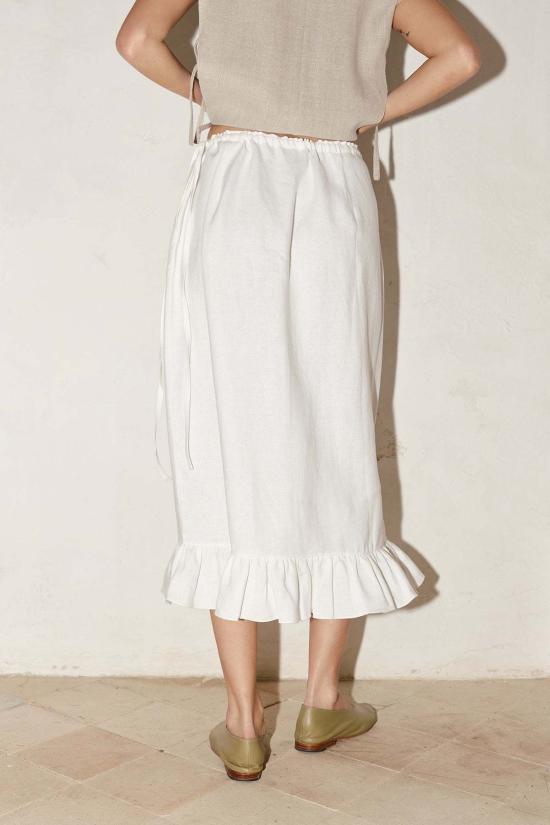  다두라 미디 스커트 다투라 헤비 리넨 러플 스커트 화이트 - DATURA