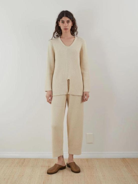  울 하이드 스트레이트 팬츠 리브 와이드 레그 에크루 - WOL HIDE