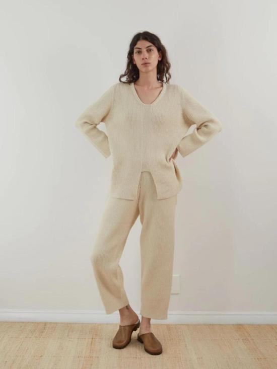  울 하이드 스트레이트 팬츠 리브 와이드 레그 에크루 - WOL HIDE