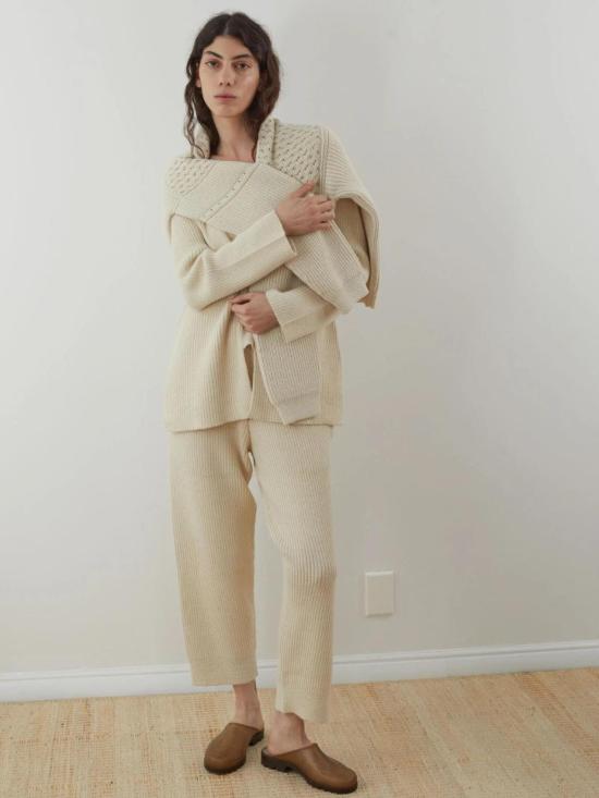  울 하이드 스트레이트 팬츠 리브 와이드 레그 에크루 - WOL HIDE