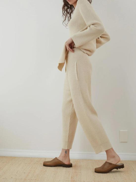 울 하이드 스트레이트 팬츠 리브 와이드 레그 에크루 - WOL HIDE