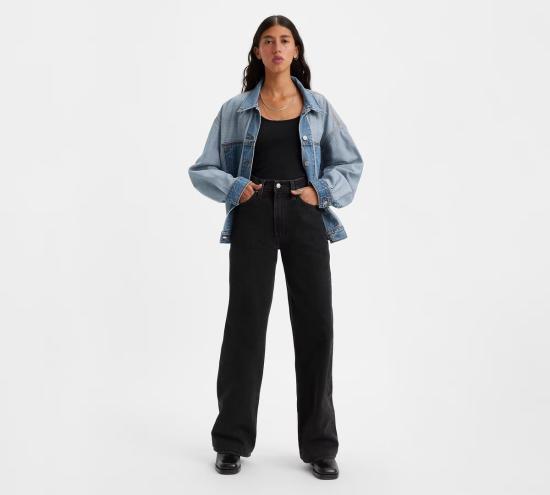  리바이스 데님 팬츠 립케이지 립케이지 와이드 레그 로지 포지 블랙 - LEVI'S