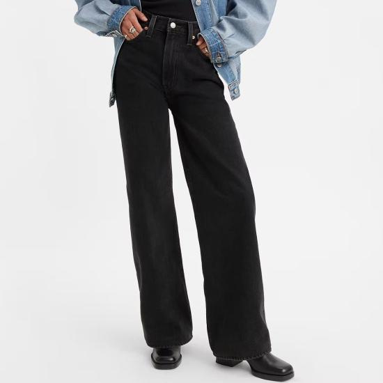  리바이스 데님 팬츠 립케이지 립케이지 와이드 레그 로지 포지 블랙 - LEVI'S
