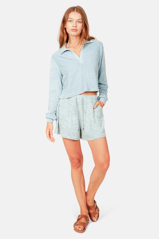  블루&크림 긴팔 티셔츠 찰리 크롭 롱슬리브 폴로 오션 블루 - BLUE&CREAM