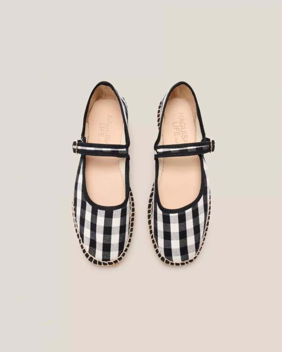  Naguisa 뮬/슬리퍼 나귀사 페오니아 메리제인 블랙 체크 - NAGUISA