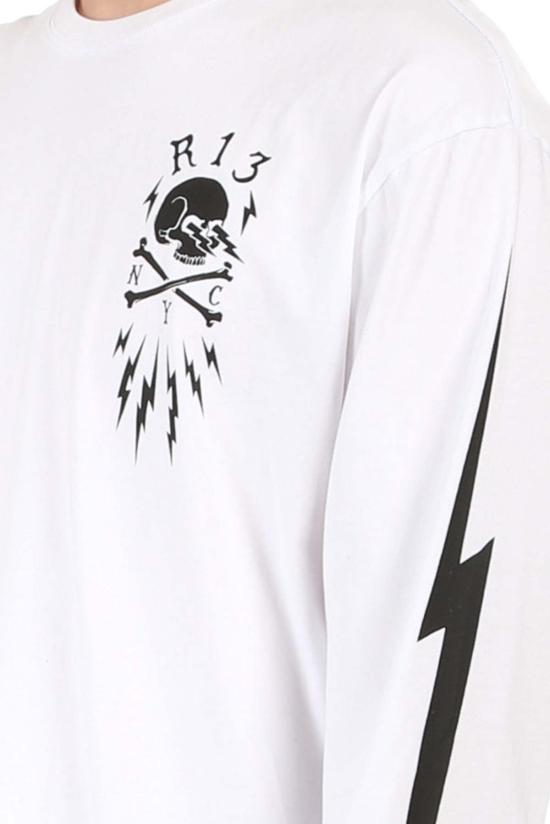  알13 긴팔 티셔츠 R13 스컬 볼트 롱슬리브 티 화이트 - R13