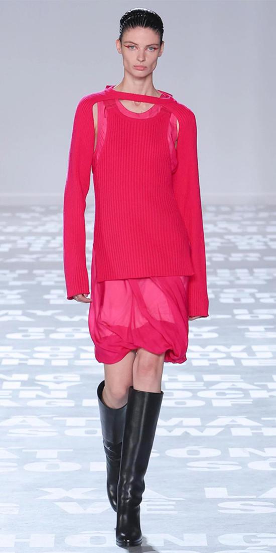  헬무트랭 숏 원피스 헬무트 랭 실크 버블 드레스 퓨시아 - HELMUT LANG