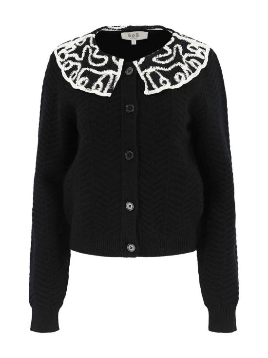  씨뉴욕 가디건 Sea Ny Alice 자수 바텐버그 카디건 블랙/화이트 - SEA NY