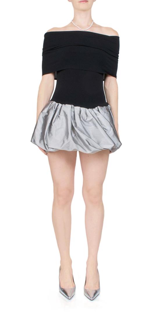  안나 옥토버 숏 원피스 주얼 미니 드레스 블랙/실버