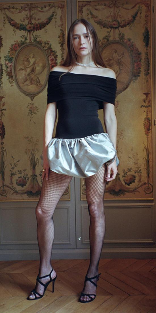  안나 옥토버 숏 원피스 주얼 미니 드레스 블랙/실버 - ANNA OCTOBER