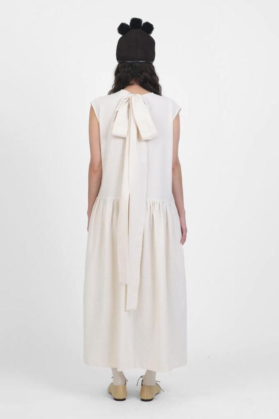  코울리 스튜디오 롱 원피스 Cawley Studio Japanese Waffle Cotton Gathered Isabella Dress Ecru - CAWLEY STUDIO