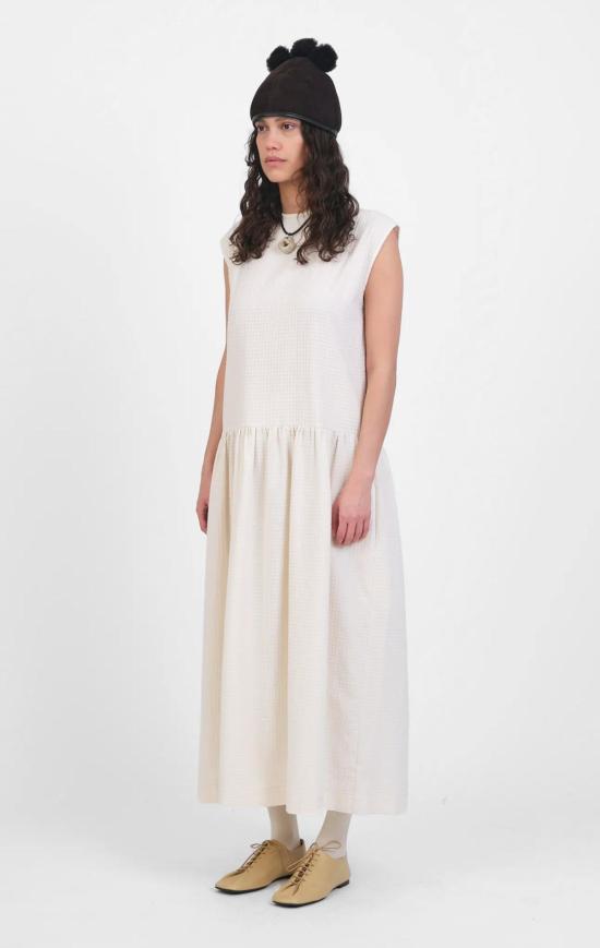  코울리 스튜디오 롱 원피스 Cawley Studio Japanese Waffle Cotton Gathered Isabella Dress Ecru - CAWLEY STUDIO