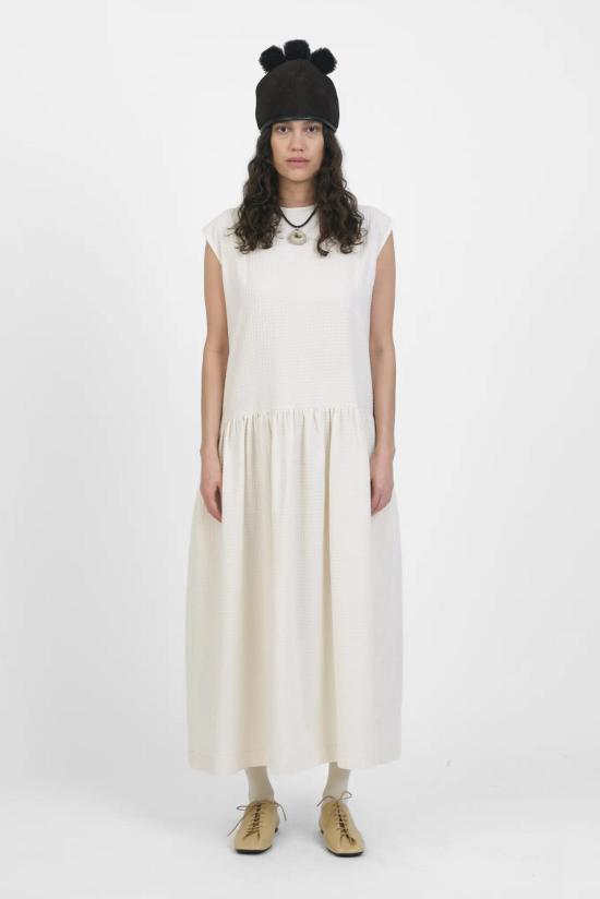  코울리 스튜디오 롱 원피스 Cawley Studio Japanese Waffle Cotton Gathered Isabella Dress Ecru
