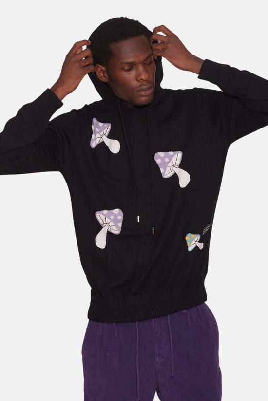  Blue&Cream 후드 티셔츠 블루&크림 남성 머쉬룸 인타르시아 풀오버 후드 티셔츠 블랙 - BLUE&CREAM