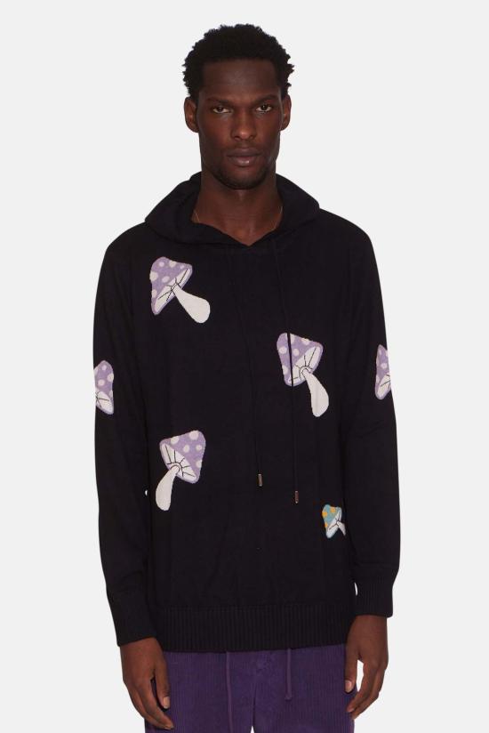  Blue&Cream 후드 티셔츠 블루&크림 남성 머쉬룸 인타르시아 풀오버 후드 티셔츠 블랙