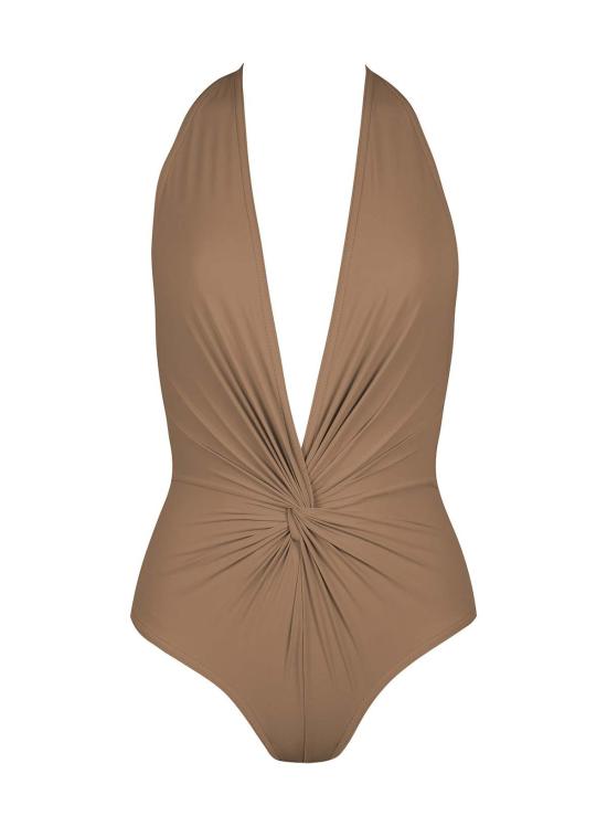  Karla Colletto 원피스 수영복 Basics 플런지 홀터 수영복 라떼