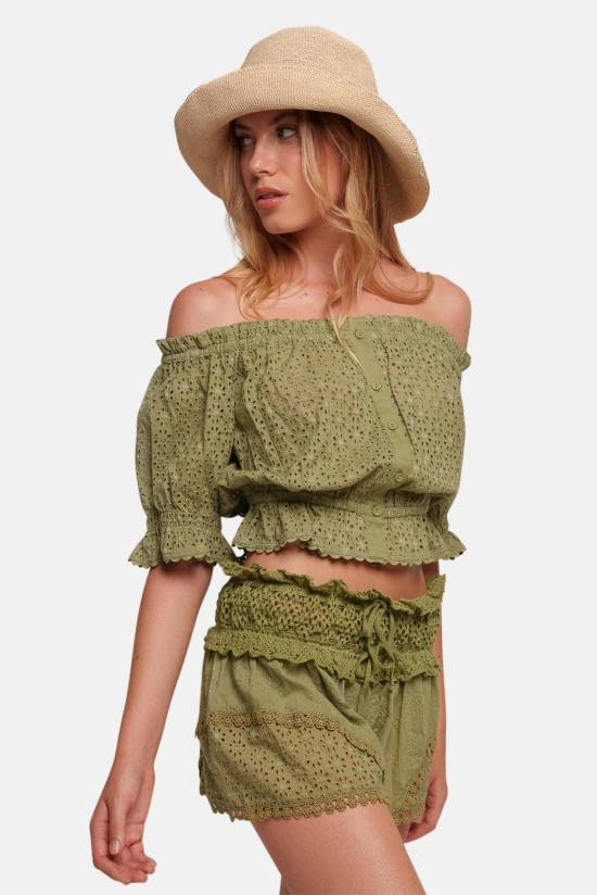  선데이 세인트 트로페즈 숏팬츠 선데이 세인트 트로페 레이 자수 숏 카키 - SUNDAY SAINT-TROPEZ