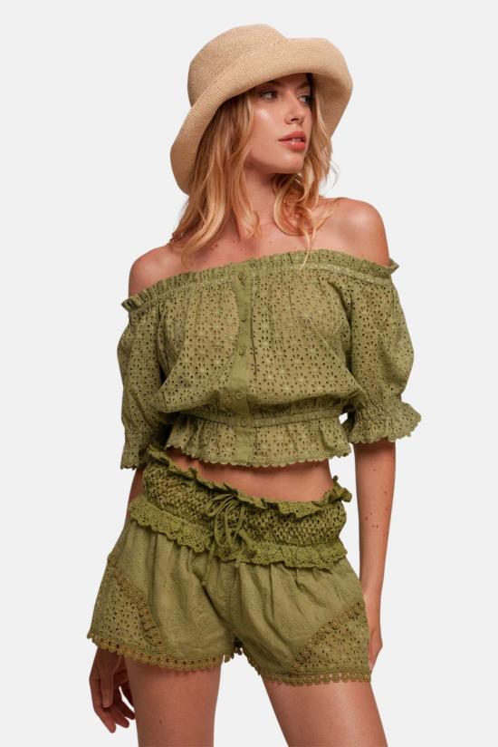  선데이 세인트 트로페즈 숏팬츠 선데이 세인트 트로페 레이 자수 숏 카키 - SUNDAY SAINT-TROPEZ