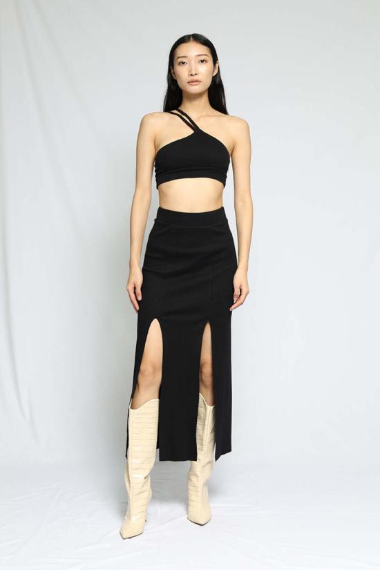  더레인지 미디 스커트 더 레인지 슬래시드  제트 블랙 - THE RANGE