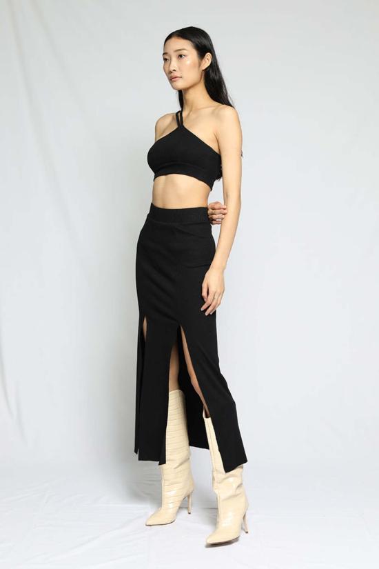  더레인지 미디 스커트 더 레인지 슬래시드  제트 블랙 - THE RANGE