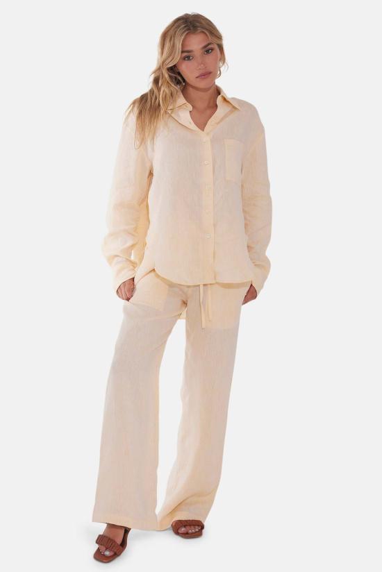  더 타일 클럽 스트레이트 팬츠 타일 클럽 앰버 웨이브 리넨 팬츠 옐로우 - THE TILE CLUB