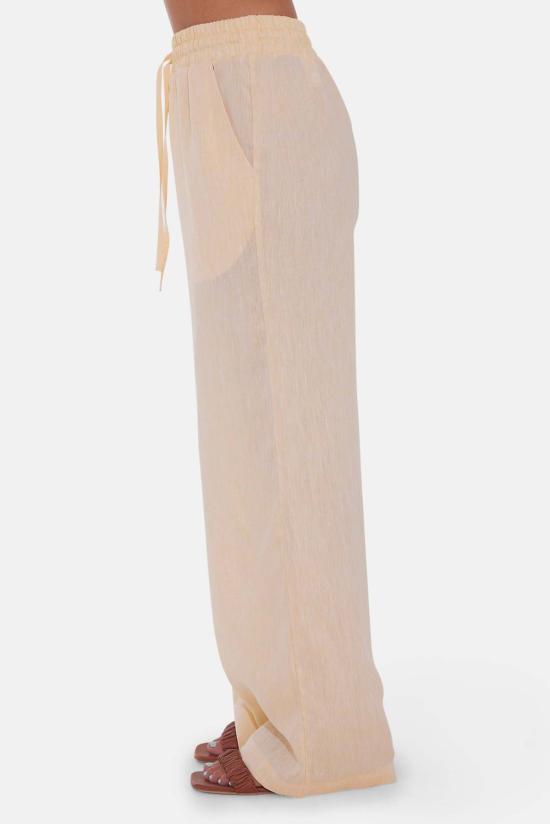  더 타일 클럽 스트레이트 팬츠 타일 클럽 앰버 웨이브 리넨 팬츠 옐로우 - THE TILE CLUB