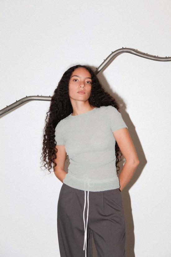  케이코 반팔 티셔츠 Kk Co 거즈 러칭 티 애쉬