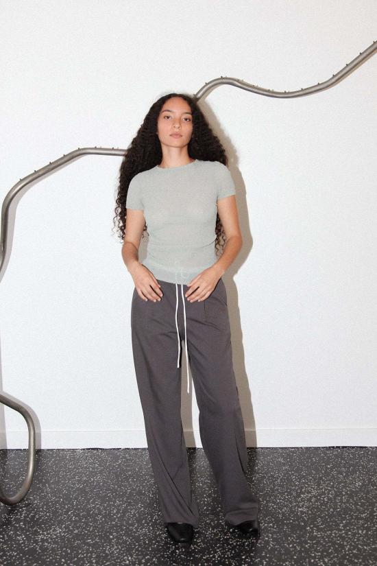  케이코 반팔 티셔츠 Kk Co 거즈 러칭 티 애쉬 - KKCO