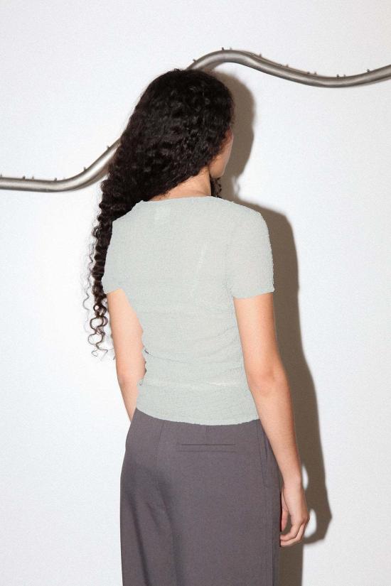  케이코 반팔 티셔츠 Kk Co 거즈 러칭 티 애쉬 - KKCO