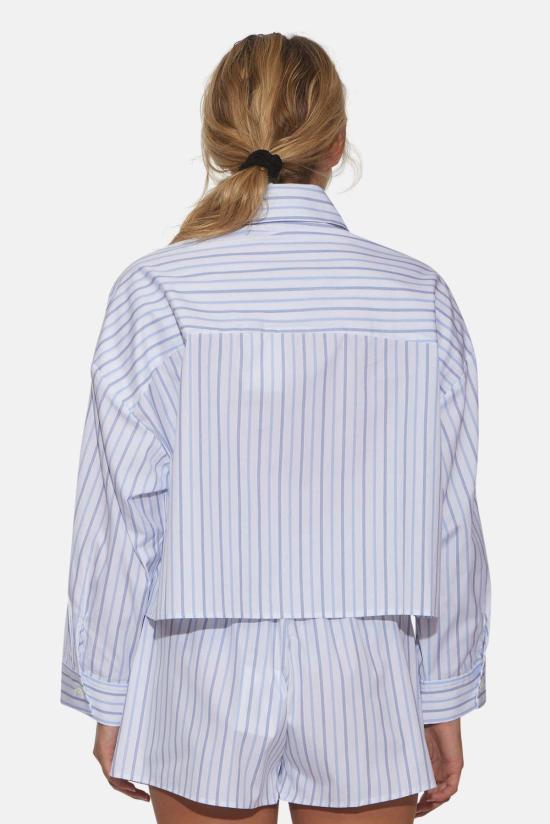  더 타일 클럽 셔츠 타일 클럽 갠셋 팝린 크롭 셔츠 멀티 스트라이프 - THE TILE CLUB