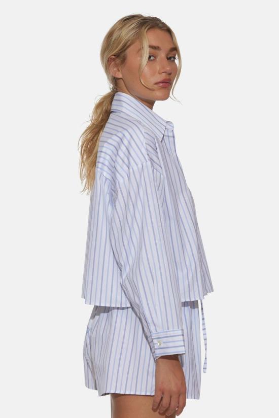  더 타일 클럽 셔츠 타일 클럽 갠셋 팝린 크롭 셔츠 멀티 스트라이프 - THE TILE CLUB