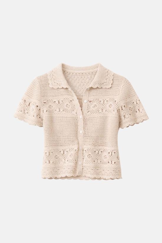  The Tile Club 반팔 티셔츠 타일 클럽 몰리 크로셰 셔츠 내추럴