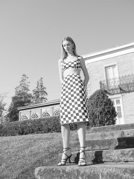  Matthew Bruch 민소매 티셔츠 매튜 브루흐 안나 크롭 탑 블랙/화이트 체커보드