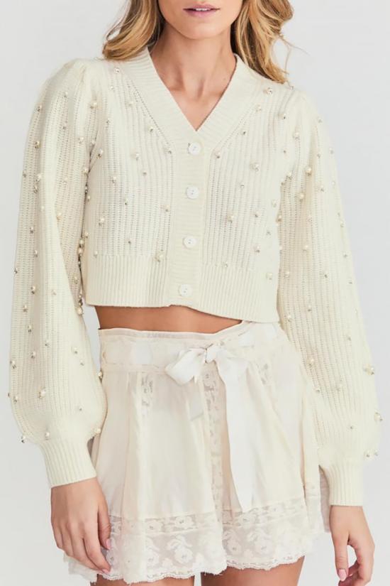  러브쉐이크팬시 긴팔 티셔츠 러브 쉑 팬시 프랜시스 크롭 카디건 앤틱 화이트 - LOVESHACKFANCY