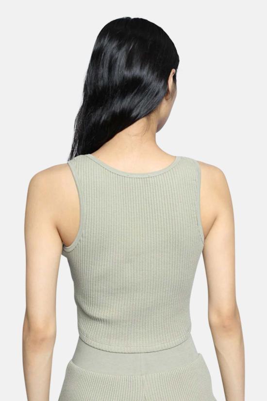  더레인지 민소매 티셔츠 레인지 점보 스타크 크롭 헨리 탱크 모스 - THE RANGE