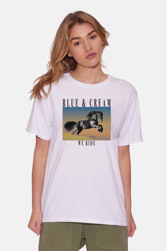  블루&크림 반팔 티셔츠 위라이드 티 화이트