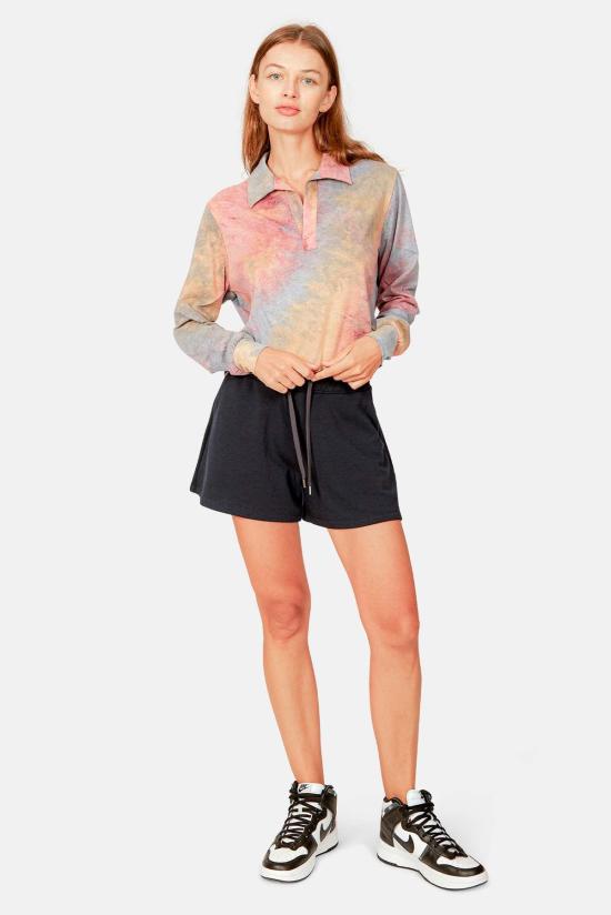  블루&크림 블라우스 아이스 다이드 롱슬리브 크롭 폴로 퍼플 콤보 - BLUE&CREAM