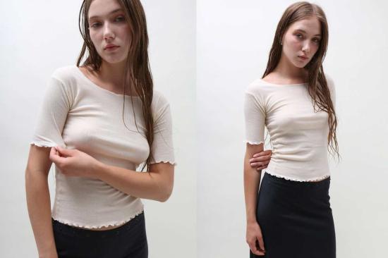  베이스레인지 반팔 티셔츠 Baserange 파마 3/4 탑 오프 화이트 - BASERANGE