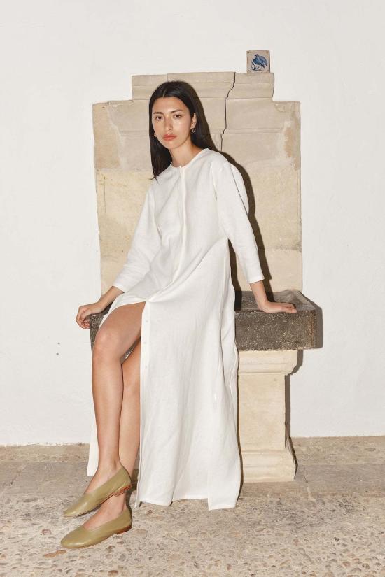  다두라 롱 원피스 다투라 리넨 페이 드레스 화이트 - DATURA