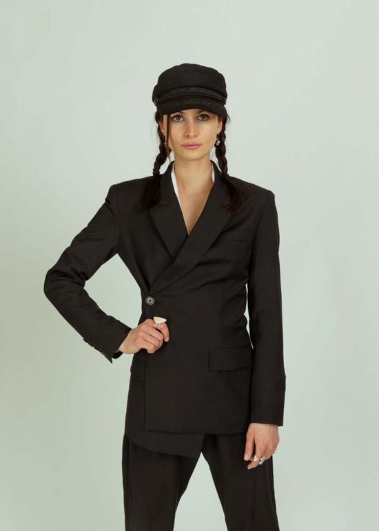  Wear Cissa 수트 자켓 시사 스마이스 콜라보 울 블레이저 카본을 착용하세요