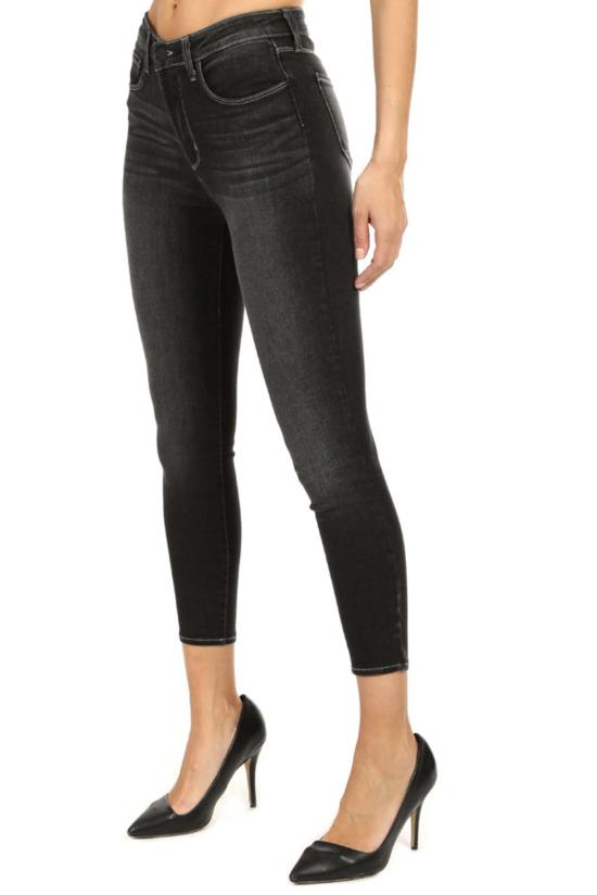  라장스 데님 팬츠 L'agence Margot 하이라이즈 스키니 진 페이디드 카본 - L'AGENCE