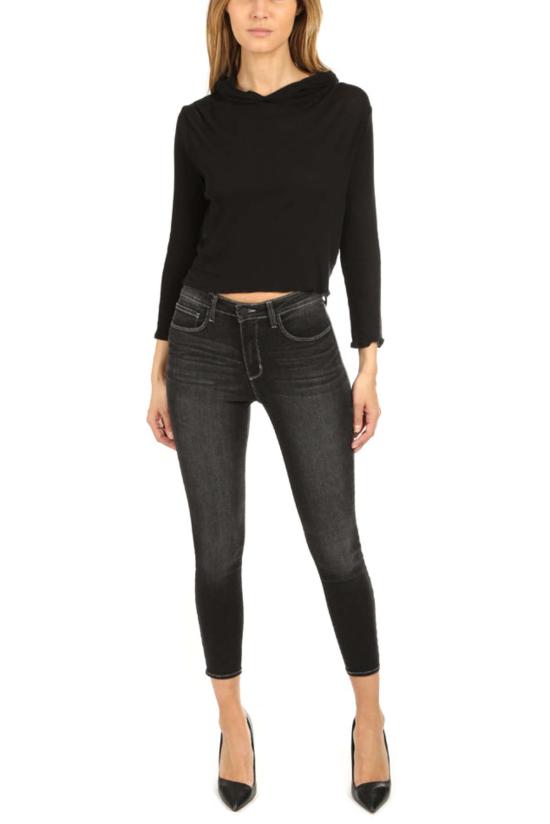  라장스 데님 팬츠 L'agence Margot 하이라이즈 스키니 진 페이디드 카본 - L'AGENCE