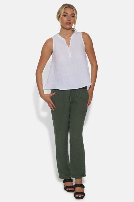  더 타일 클럽 민소매 티셔츠 타일 클럽 데본 거즈 슬리브리스 탑 화이트 - THE TILE CLUB