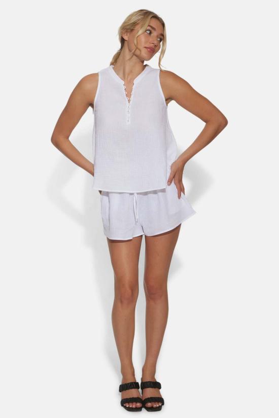  더 타일 클럽 민소매 티셔츠 타일 클럽 데본 거즈 슬리브리스 탑 화이트 - THE TILE CLUB