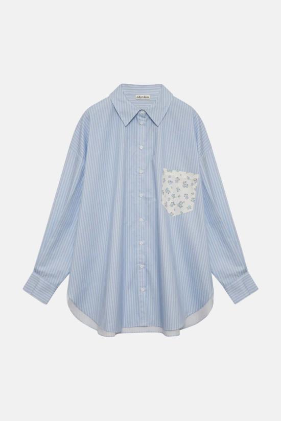  포러브앤레몬스 긴팔 티셔츠 For Love & Lemons Tamren 버튼업 셔츠 블루/화이트 - FOR LOVE & LEMONS