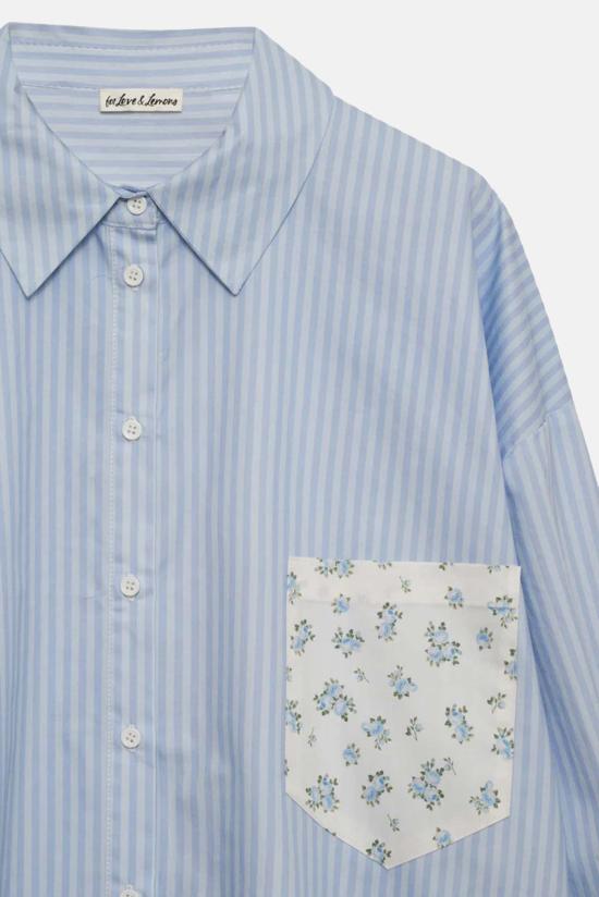  포러브앤레몬스 긴팔 티셔츠 For Love & Lemons Tamren 버튼업 셔츠 블루/화이트 - FOR LOVE & LEMONS