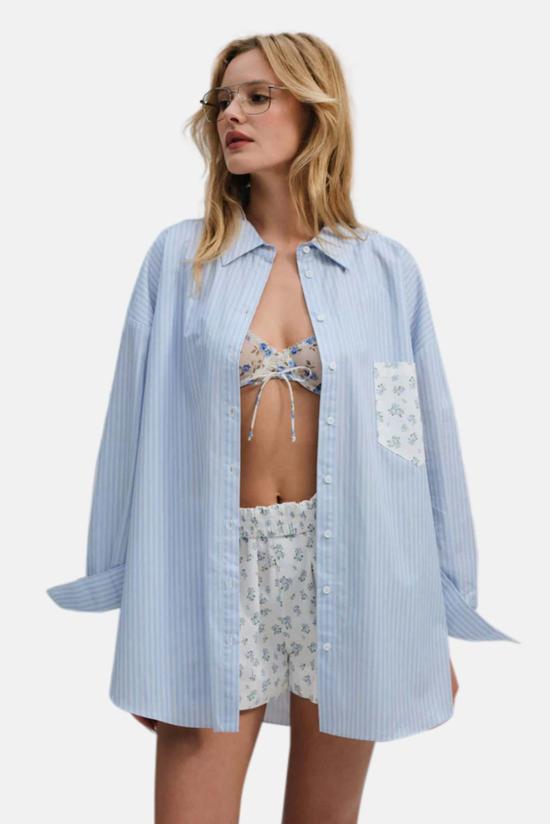  포러브앤레몬스 긴팔 티셔츠 For Love & Lemons Tamren 버튼업 셔츠 블루/화이트