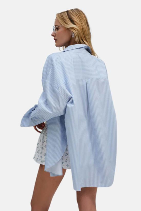  포러브앤레몬스 긴팔 티셔츠 For Love & Lemons Tamren 버튼업 셔츠 블루/화이트 - FOR LOVE & LEMONS