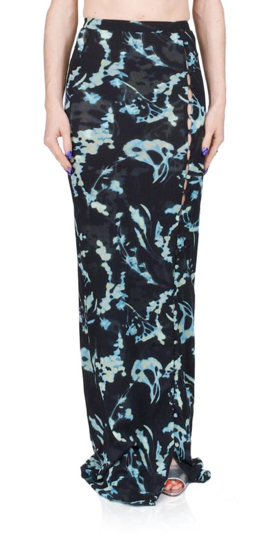  프리스카베라 롱 스커트 메시 버튼 다운 맥시 스커트 팬텀 플라워