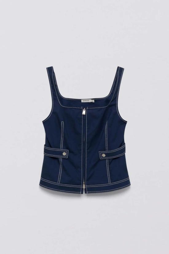  심카이 민소매 티셔츠 돌체 지퍼업 탑 미드나잇 - SIMKHAI